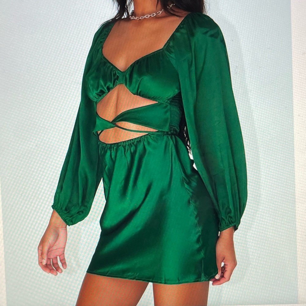 Princess Polly Green Dress with Puff Sleeves